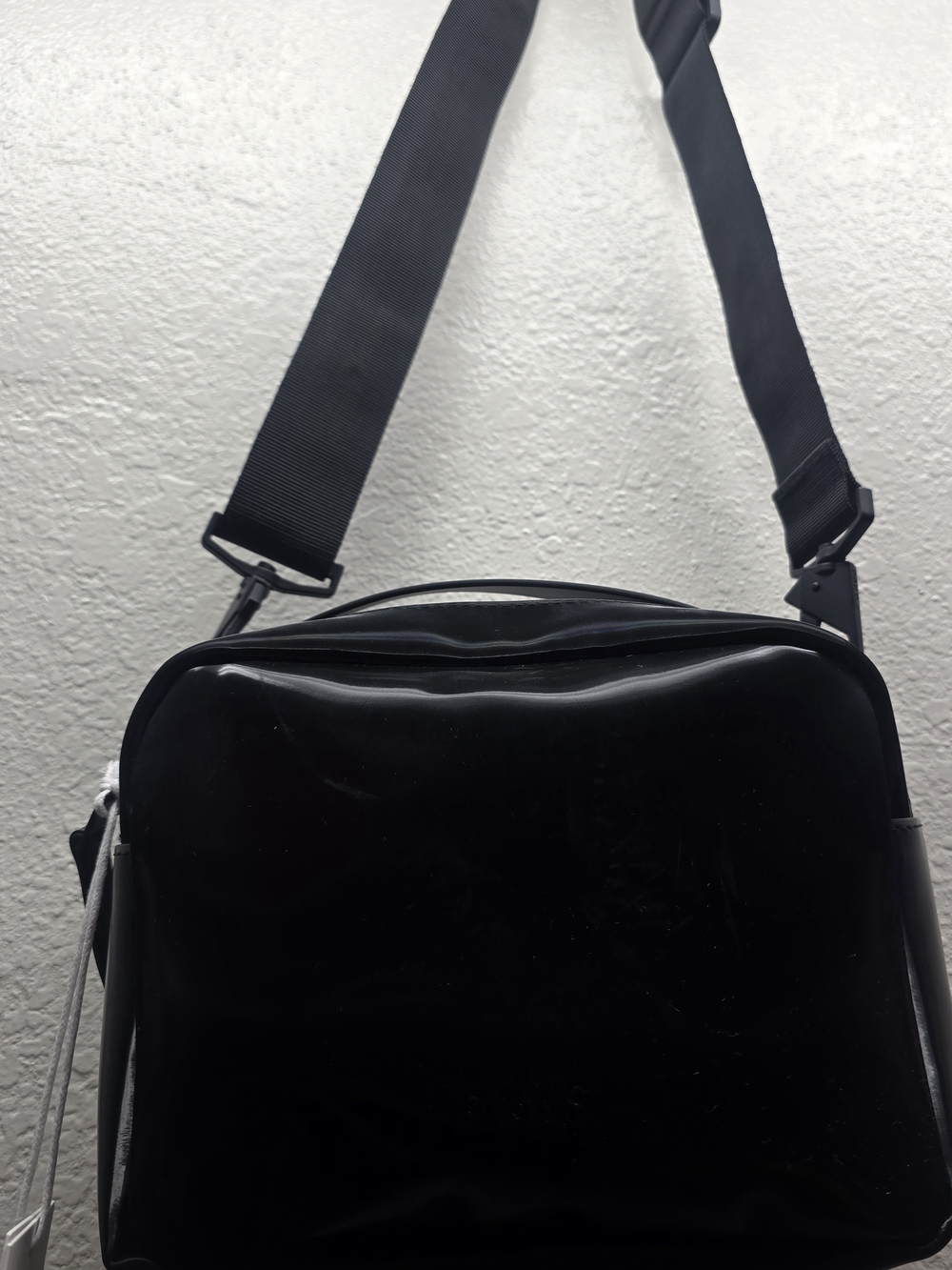 Rains Black Glossy Messenger Bag